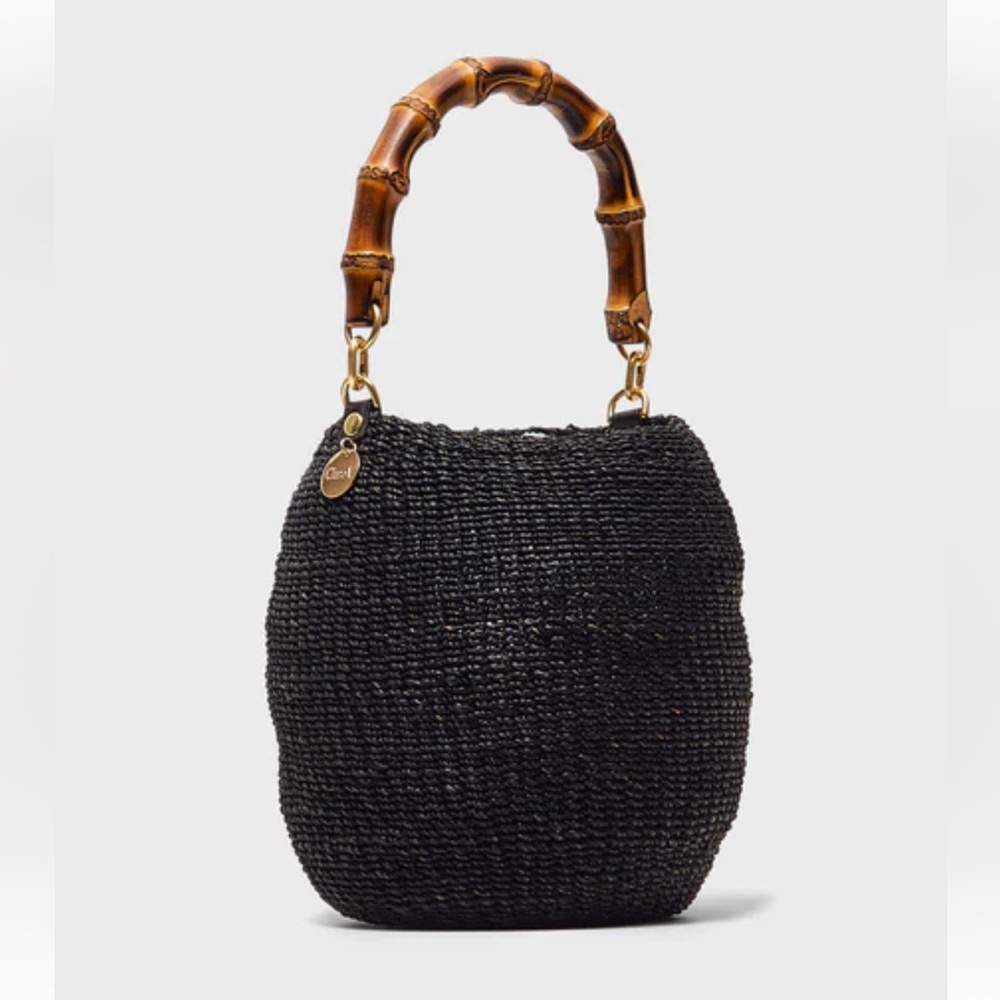 NWT Clare V pot de miel black with bamboo handle